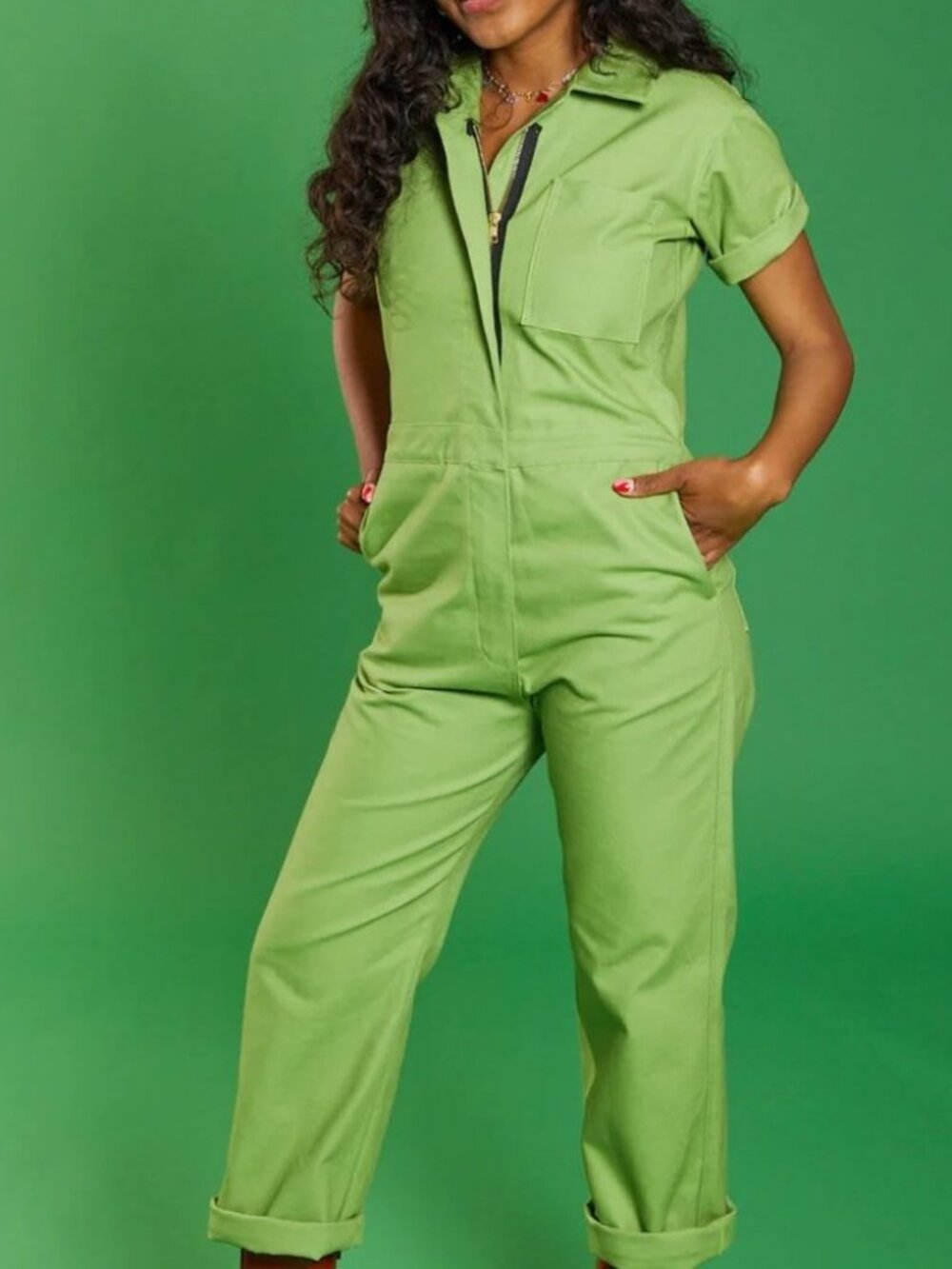 RARE Nooworks Lime Green Coveralls Jumpsuit DESIGNER RETRO 70S GUC